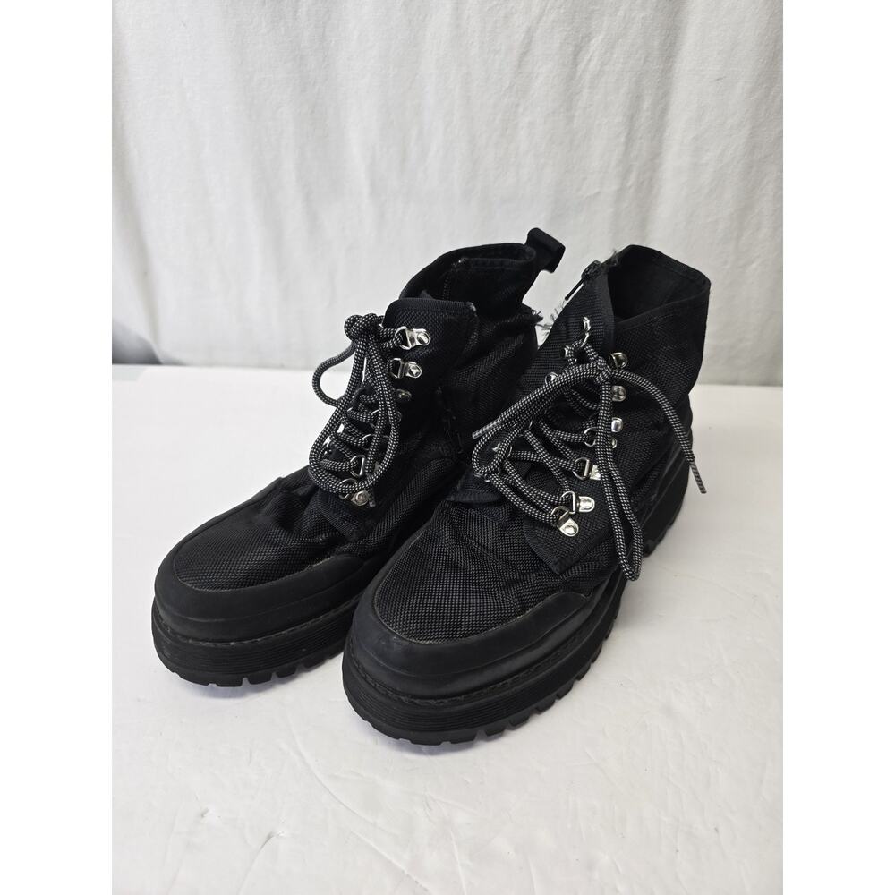 Steve Madden Boots Timbor Black Leather Fashion Lace Up Ankle Chunky Combat 8.5